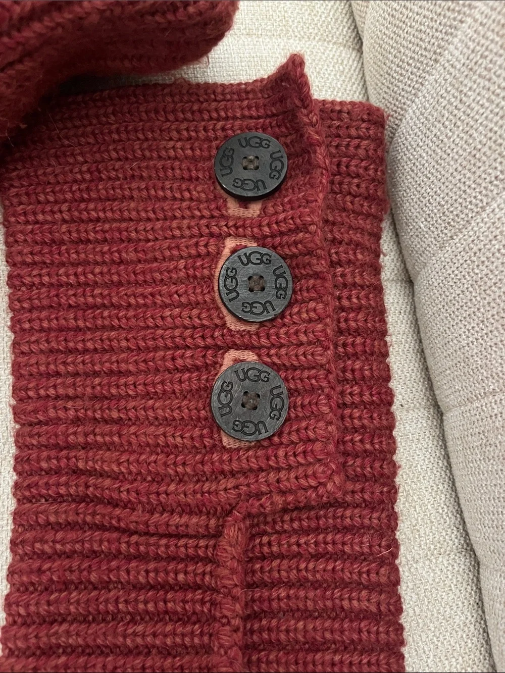 UGG Y2K red chunky cable knit fold over button tall boots Size 7